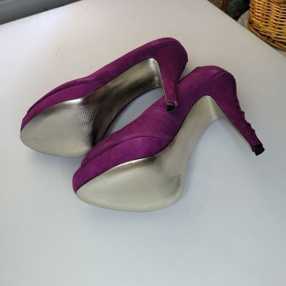 STEVE MADDEN Purple Silver Suade Peep Toe Heels - Picture 14 of 16